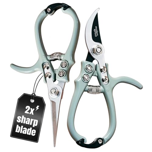 Modern Sprout sage hand pruners and garden shears set in blister packaging