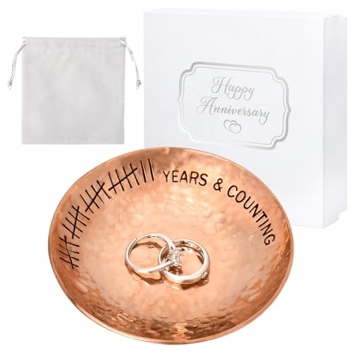 22 Year Wedding Anniversary Copper Gifts 22th Gifts 4" Copper Jewelry Tray Engraved Decorative Dish for Couple Him or Her 4 Inch 22 Years