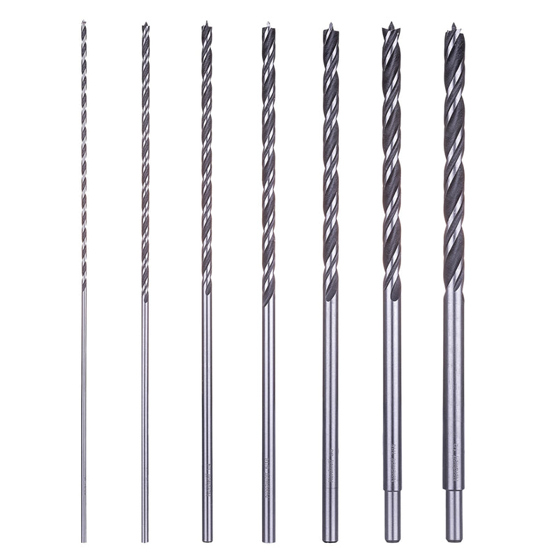 NordWolf 7-Piece 12" Extra Long Brad Point Wood Drill Bit Set, Double Lands & Double Flutes Design for Cutting Wood, PVC, Resin, MDF and Drywall, SAE Sizes 1/8" to 1/2" 1/8" to 1/2" (7 Pcs)