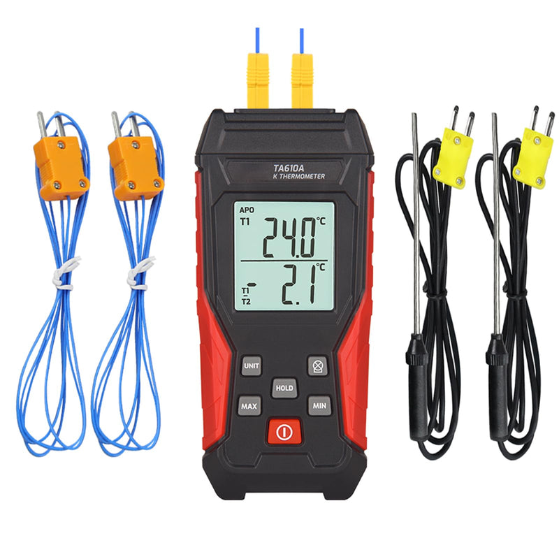 [Australia - AusPower] - Thermocouple Thermometer, Digital Dual Channels Thermocouple with 4 K-Type Thermocouple Probes LED Backlight Display -328~2501℉ Measuring Range K Type Temperature Tester Red 