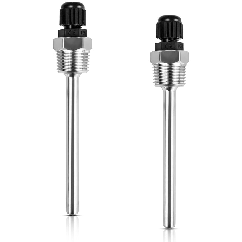 Pack of 2 Immersion Sleeve 1/2, 8 x 100 mm Stainless Steel Diving Sleeve 1/2 Inch Thread Thermowell Immersion Sleeves for Temperature Sensors Immersion Protection Tubes for Thermocouples Protective Tube for Temperature Sensors
