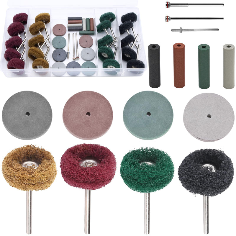 [Australia - AusPower] - 39Pcs Polishing Wheels Set for Rotary Tool, 1 inch Souring Pad Abrasive Buffing Brush with 1/8" Shank and 4 Colors Rubber Polish Wheel for Remove Rust Clean Paint Auto Detailing 