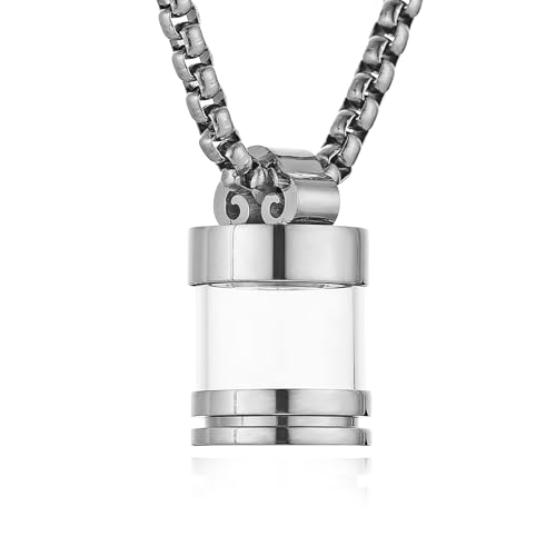 STWTR Stainless Steel Glass Transparent Urn Pendant Pet Urn Necklace that Can Be Opened for Both Men and Women Silver