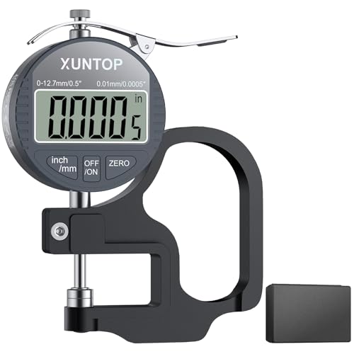 XUNTOP Digital Thickness Gauge Measuring Range 0-12.7 mm Electronic Micrometer Inch/Metric Electronic Percentage Thickness Gauge with Precise LCD Display