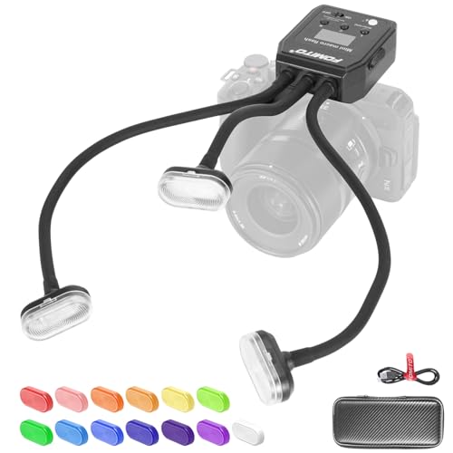 Fomito Triple Head Macro Flash - Universal Hot Shoe, 8-Level Brightness, 9-Stop LED Focus Assist, USB-C Rechargeable (2000mAh) - 17.52inch KM202-L2