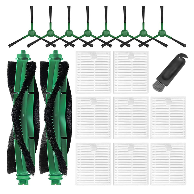 Replacement Parts for iRobot Roomba Combo & Vac Essential Series (RVG-Y1) Y0140 Y0110 Q0120 Q0110 Q0520 104 105 106 108 1010 1020, 2 Main Brushes, 8 Side Brushes, 8 Filters, 1 Tool (19 Pack) 19-pack