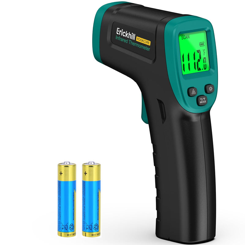 [Australia - AusPower] - ERICKHILL ROOKCORE Infrared Thermometer -50℃~600℃ Adjustable Emissivity Non-Contact Laser Thermometer Gun LCD Backlit Display -Compact Size for Vehicle Repair/Cooking/BBQ/Freezer/Food, Dark Green 