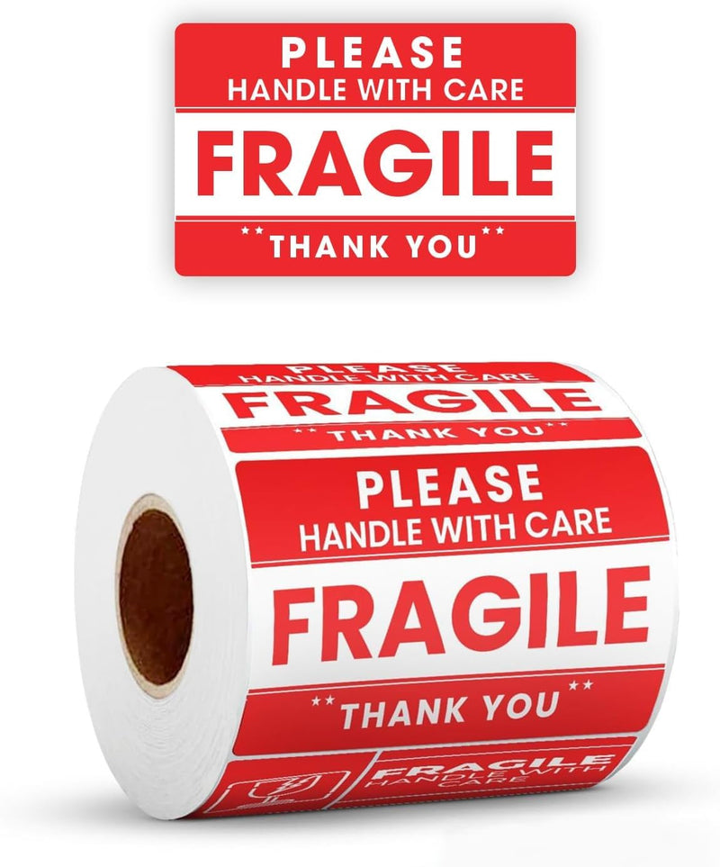 StickerJet Fragile Handle with Care Stickers Roll – (500 Labels, 3"x4") Bright Shipping and Packaging Labels with Strong Adhesive – Made in USA 3"x4" 500 Stickers - Roll