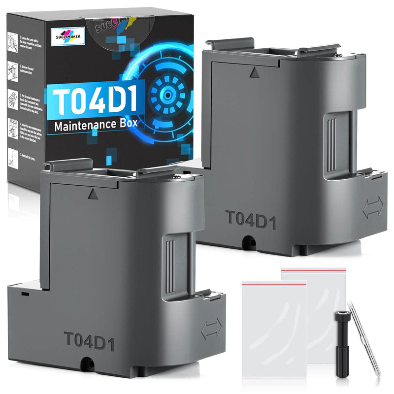 T04D1 T04D100 Ink Maintenance Box Compatible Replacement for Epson EcoTank ET-15000 ET-3760 ET-3850 ET-4850 ET-4760 ET-3750 ET-4750 ET-3830 ET-2980 ET-3950 ET-4950 ET15000 Printer, TO4D1/04D1/2-Packs black t04d1 box