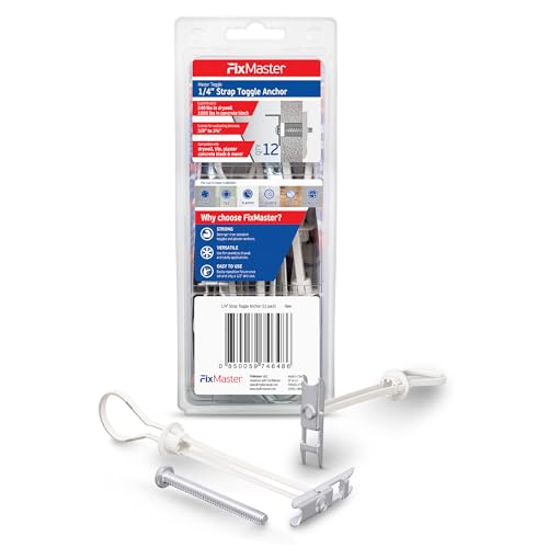 1/4" Heavy Duty Toggle-Bolt Strap Drywall Anchors (12 Pack) w/ 12 Steel Threaded Studs, 3/8" to 3-5/8" Grip Range, for 1/4"-20 Fastener Size, 240lb in 3/8-1/2" & 300lb in 5/8" Drywall Holding Strength