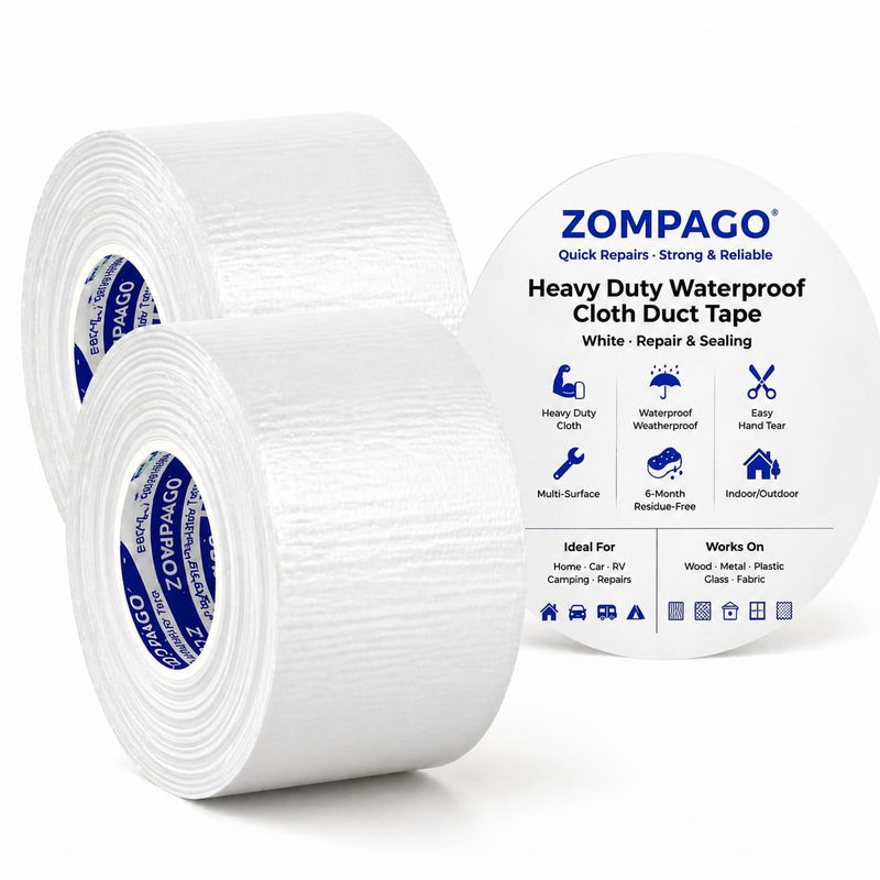 ZOMPAGO Strong Adhesive Cloth Weather Stripping Tape for Sliding Windows and Door Frames - 2Roll,1.8inx33FT,White,Seal Strip for Soundproofing,Dustproof, Waterproof,and Windproof-Durable 2 Roll, 1.8 in x 33 FT, White