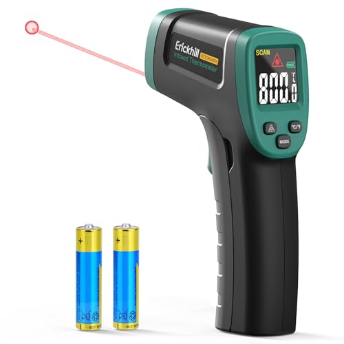 ERICKHILL Infrared Thermometer -50℃~800℃, Non-Contact Digital Laser Temperature Meter with LCD Display, Adjustable Emissivity - Suitable for Cooking/Grilling/Freezing/Industry, Black -50-800℃