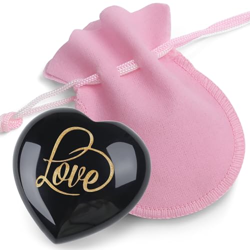 ZHIYUXI 45mm Black Obsidian Engraved Heart Stone Crystal Gifts F# Obsidian