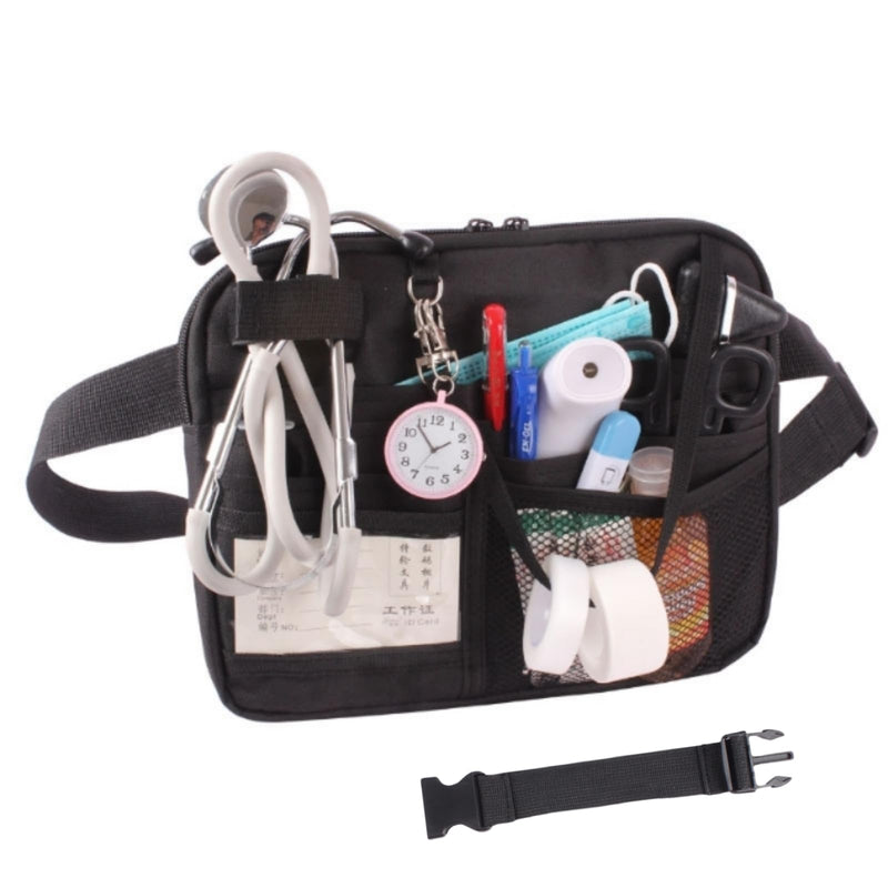 [Australia - AusPower] - Nursing Fanny Pack,Nurse Pouch Waist Bag,Medical Organizer Belt Adjustable Waist Strap/Multi Compartment Suitable for Nurses,Caregivers,Students,and Other Practitioners (Black) Black 