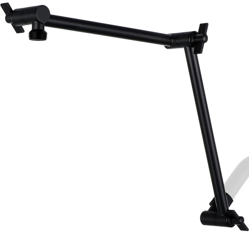G-Promise 18 Inch Shower Head Extension Arm, Solid Brass Height & Angle Adjustable Extender, Rise or Lower Rainfall and Fixed Shower Head (Matte Black) Matte Black