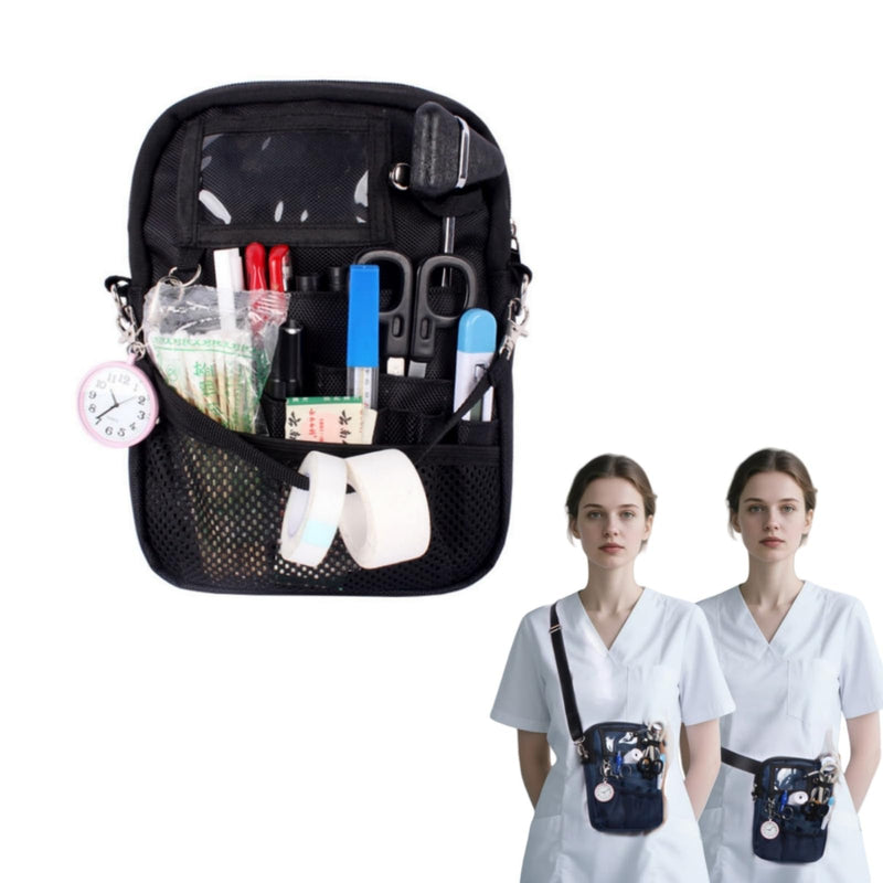 [Australia - AusPower] - Nursing Fanny Pack,Nurse Waist Pouch,Medical Gear Pockets Adjustable Waist Strap/Multi Compartment/Multicolored Suitable for Nurses,Caregivers,and Other Practitioners(Black) Black 