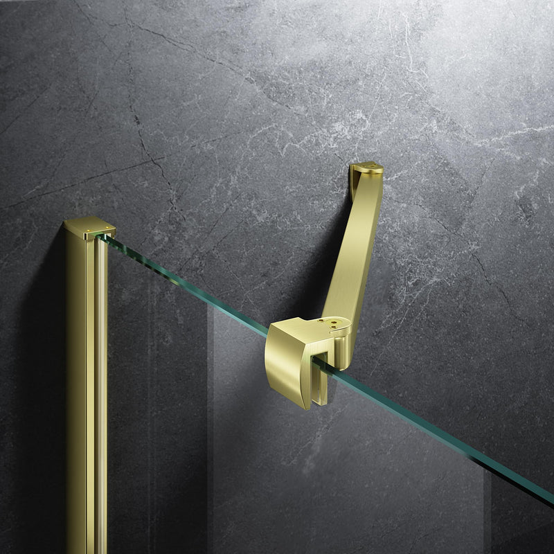 Frameless Shower Door Support Bar, Stainless Steel Wall-to-Glass Support Arm to Fixed Shower Glass Panel, for 1/4"-3/8" (6-10 mm) Door, 180° Pivot & Stow-Flat Mode (Brushed Gold, 15.8-inch(400mm)) Brushed Gold 15.8-inch(400mm)