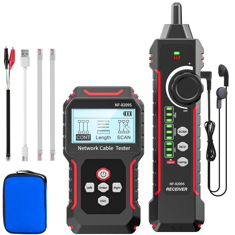 [Australia - AusPower] - NF-8209S RJ45 Network Cable Tester Ethernet Tester with PoE/NCV Cable Length Test, Port Flashing, CAT5, CAT6, CAT7 and CAT6a Anti-Interference Scanner LAN Line Tracer Network Toner Tool 