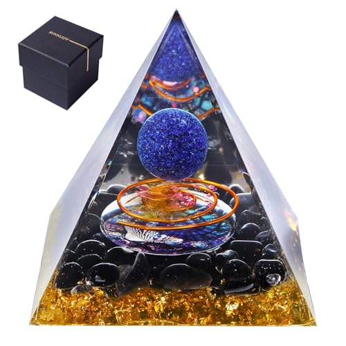 Orgone Pyramid Lapis Lazuli Orgonite Money Healing Crystal for Positive Energy with Obsidian Reduce Stress Chakra Reiki Healing Meditation Attracts Lucky and Success