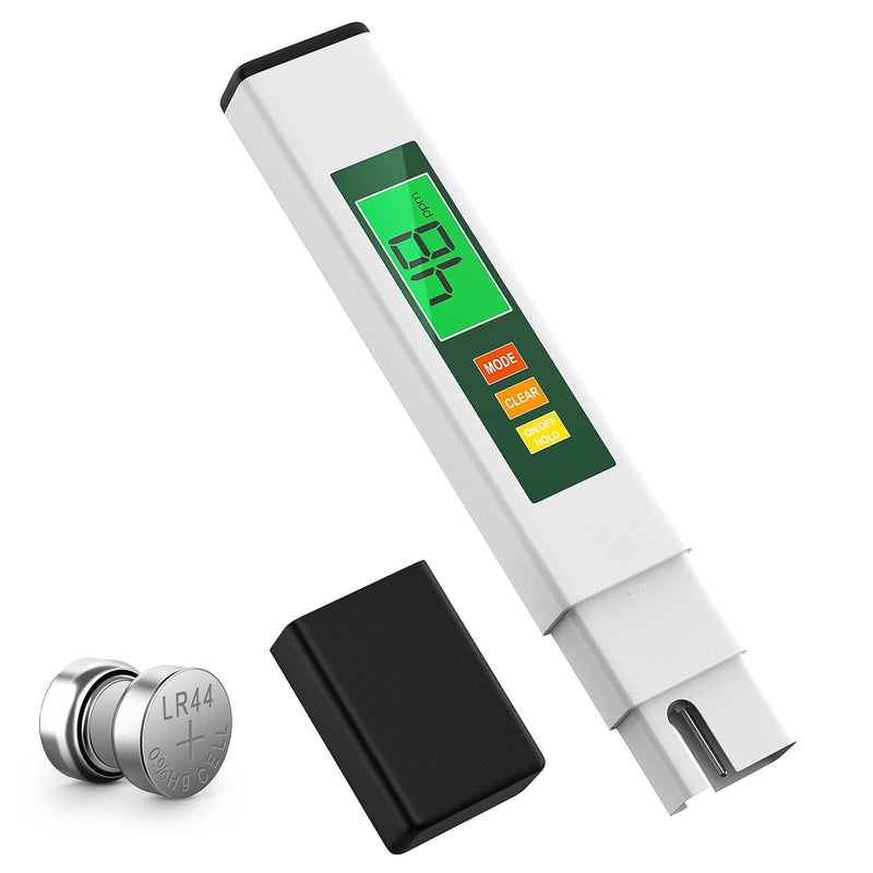 [Australia - AusPower] - TDS Water Tester, 4 in 1 TDS Meter Digital Water Tester for Drinking Water, Professional 0-9990ppm PPM EC & Temp Water TDS Meter for Home & Travel Regular Water Quality Testing White & Green 6 in 6 inches 