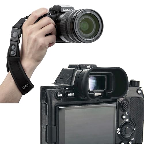 FDA-EP19 Eyecup Eye Cup + Upgraded Hand Strap: Soft Silicon Camera Viewfinder Eyecup Eye Cup Eyepiece Replacement for Sony Alpha A1II A7R V A7RV A7R5 A7 IV with Soft Neoprene Camera Hand Wrist Grip