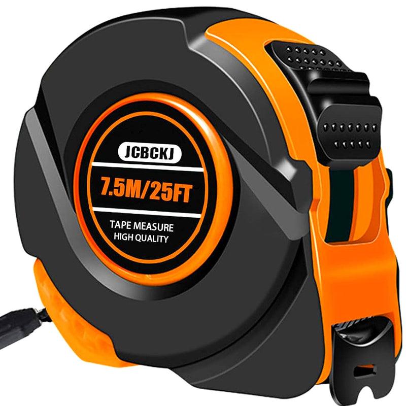 25FT Tape Measure, Inch & CM Dual Scale Self-Locking Heavy Duty Steel Measuring Tape, Easy to Read Markings, Professional Measuring Tool for Engineers, Construction Workers & Decorators (Red) (Orange) Orange