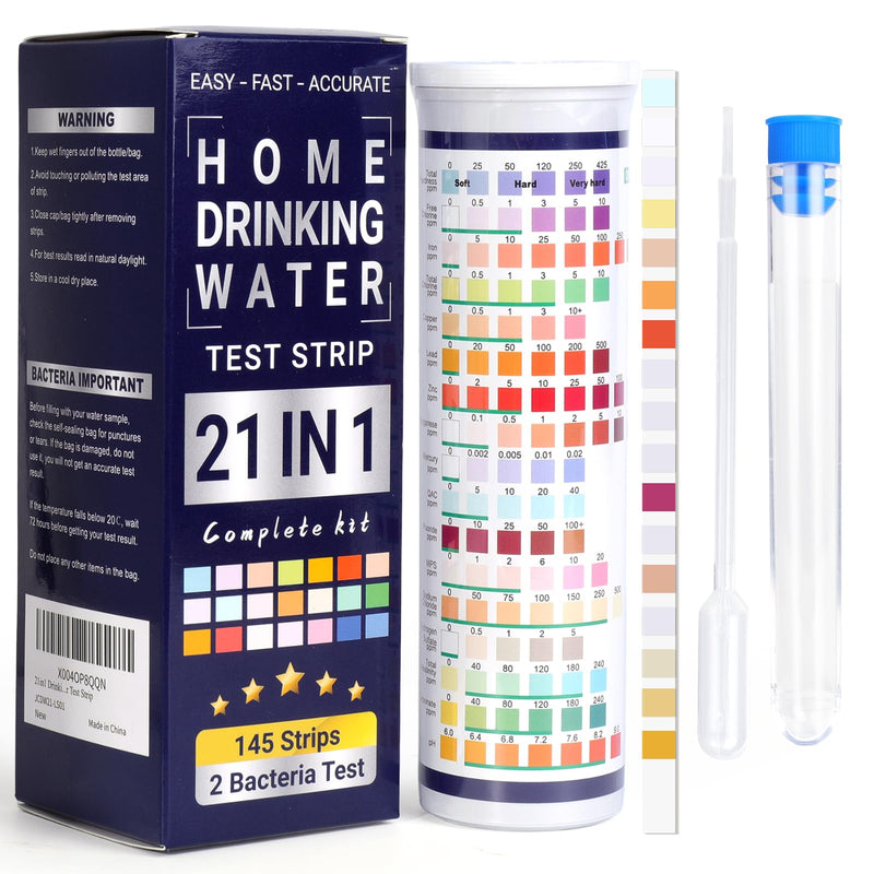 [Australia - AusPower] - 21in1 Drinking Water Test Kit - 145 Strips + 2 Bacteria Tests - Drinking Water Test Essentials, Home Tap and Well Water Test Strips, High Recommend for Daily Monitoring | Quick & Complete Test Way 