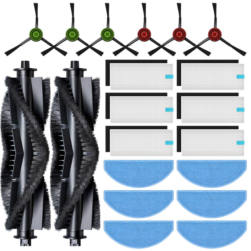 [Australia - AusPower] - 20-Piece Accessories Kit Compatible with Tikom G8000 Max / L8000 Pro (2025 New Vision) / L8000 Plus Robot Vacuum Replacement Parts, Includes 2 Main Brushes, 6 Side Brushes, 6 HEPA Filters, 6 Mop Pads 