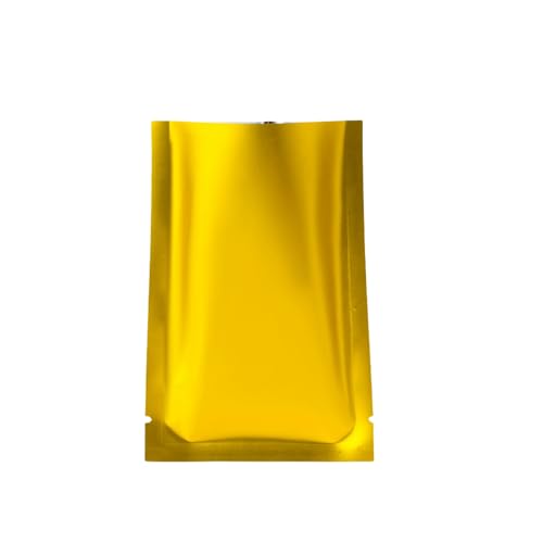 Set of 200 gold Mylar vacuum sealer sample bags, 4.72x7.09 inches, heat sealable, ideal for food storage and preservation.