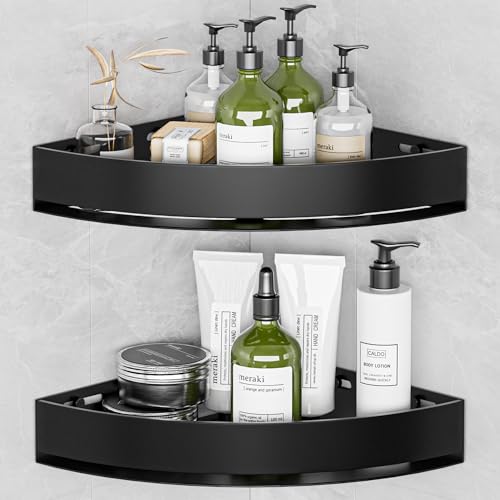 Wisfame Black Corner Shower Caddy, Triangle Shower Shelf No Drilling, Metal