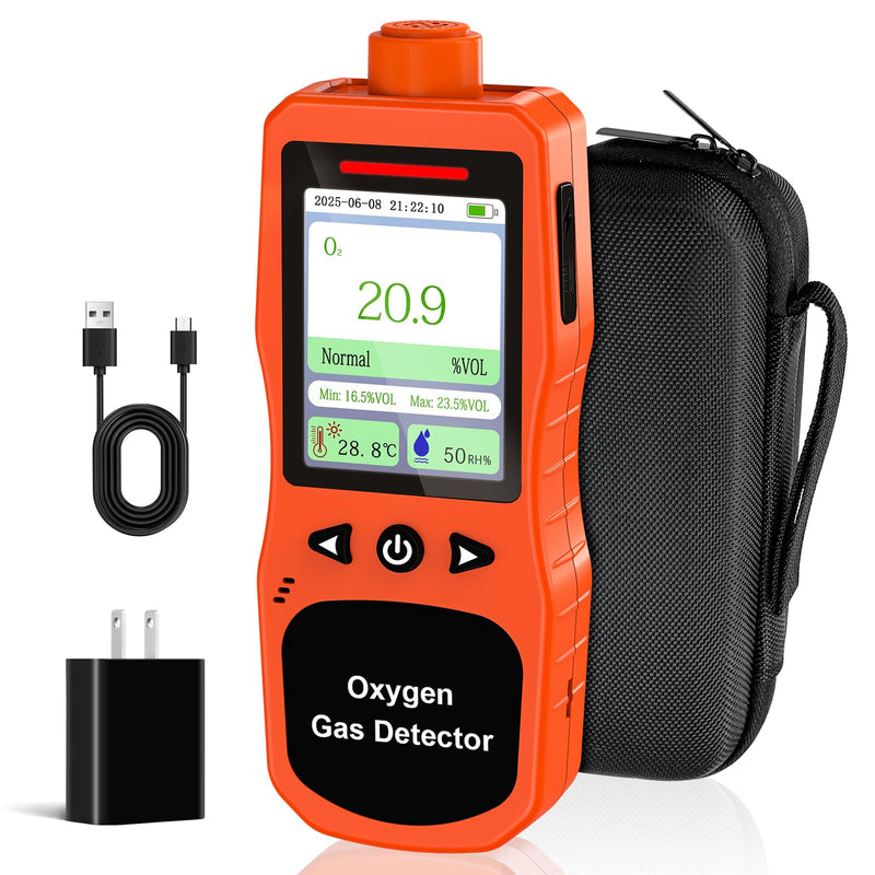 [Australia - AusPower] - Portable Oxygen Detector, Rechargeable O2 Monitor with Sound, Light, Vibration Alarms, Oxygen Air Quality Meter Measures Temperature & Humidity for Indoor Outdoor Use 