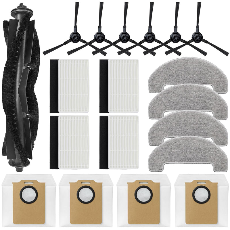 Replacement Parts Kit Compatible with MONSGA MS1 MAX/Proscenic Q8 MAX/Ultenic T10 Lite/Mova E20 Plus Robot Vacuum Cleaner 1 Roller Brush,6 Side Brushes,4 Hepa Filters,4 Mop Pad,4 Dust Bags