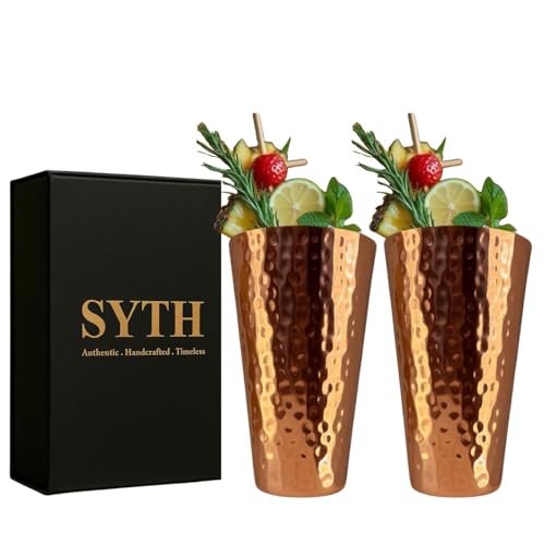 SYTH 100% Pure Copper Luxury Tumblers Set of 2 –18 Oz Large Drinkware Glass for Cocktails, Iced Tea, Moscow Mule, Water, Ayurvedic Detox, Handcrafted Hammered Copper Cups | Luxury Gift Packaging| (2)