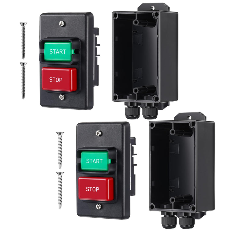 Dreyoo 2 Set 120V/230V Dual Voltage Single Phase On/Off Switch with Deep Switch Box Hardware, Efficient 120V 2HP Switches On Off, Fast Power Off for Table Saw, Router Table, Drill Press, Bench Saw