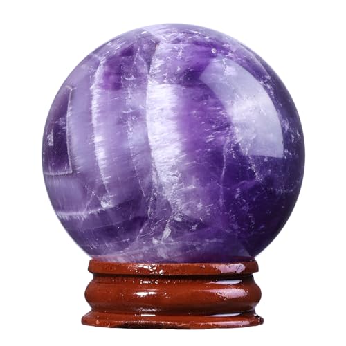TUMBEELLUWA 1.96-2.17 Inch Amethyst Crystal Ball with Wooden Stand Purple