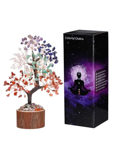 Top Plaza 7 Chakra Stone Tree Healing Crystals Spiritual Energy Gifts for Women Mom Handmade Natural Gemstone Meditation Life Tree Good Luck Home Office Decor
