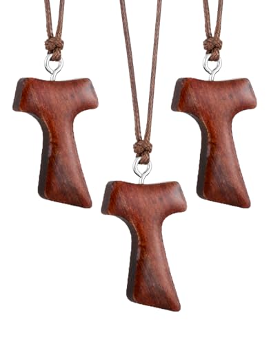 COTTVOTT Wood Catholic Cross Pendant Necklace Christian Crucifix Necklace with Saint Benedict Exorcism Medal Prayer Jesus for Men Women-3pcs Bulk 4-3pcs