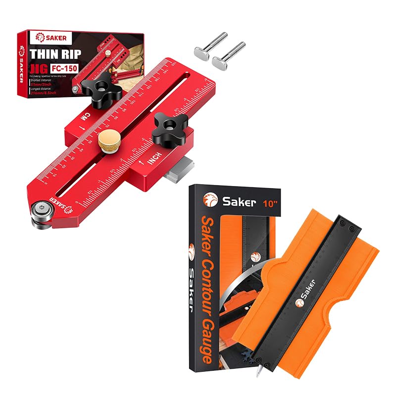[Australia - AusPower] - Saker Contour Gauge (10 Inch) Profile Tool with Adjustable Lock and Saker Thin Rip Jig Table Saw Jig Guide 