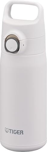 TIGER Water Bottle 16.9 oz (500ml), Ultra-Light Vacuum Insulated Travel Mug with Slanted Handle, One-Push Leak-Proof Lid, 18/8 Stainless Steel, MTA-J050WH, Smoke White 16.9 Ounces
