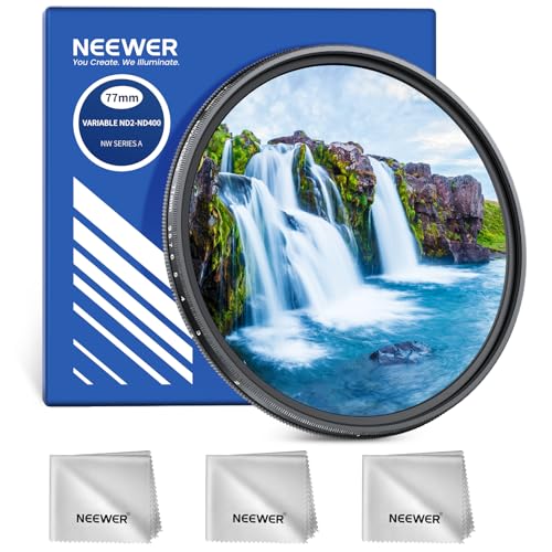 NEEWER 77mm Variable ND Filter ND2-400 (1-9 Stops) with 3X Cleaning Cloth, Adjustable Rotating Variable Neutral Density Camera Lens Filter with Multicoated Optical Glass for Exposure Balance
