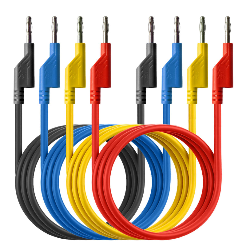 PeakTech P 7049, Set of 4 Test Leads, 100 cm, Multimeter Test Cable, Laboratory Leads, Measuring Cable with 4 mm Banana Plug, Stackable, in 4 Colors, 1 m Length 4 x 100cm