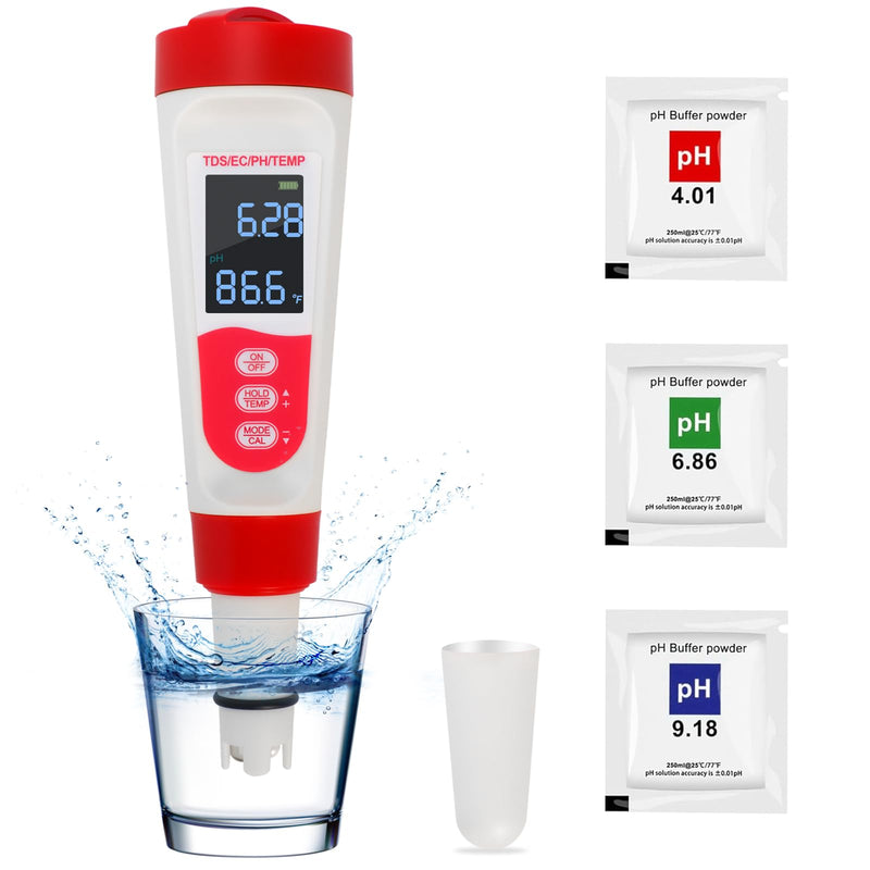 [Australia - AusPower] - Digital Pool Water PH Tester - Multifunctional 4 in 1 PH Meter for Water/TDS/EC/Thermometer, TDS EC Meter Digital Water Tester with LCD Display for Drinking Water Swimming Pools Aquariums Hydroponics 