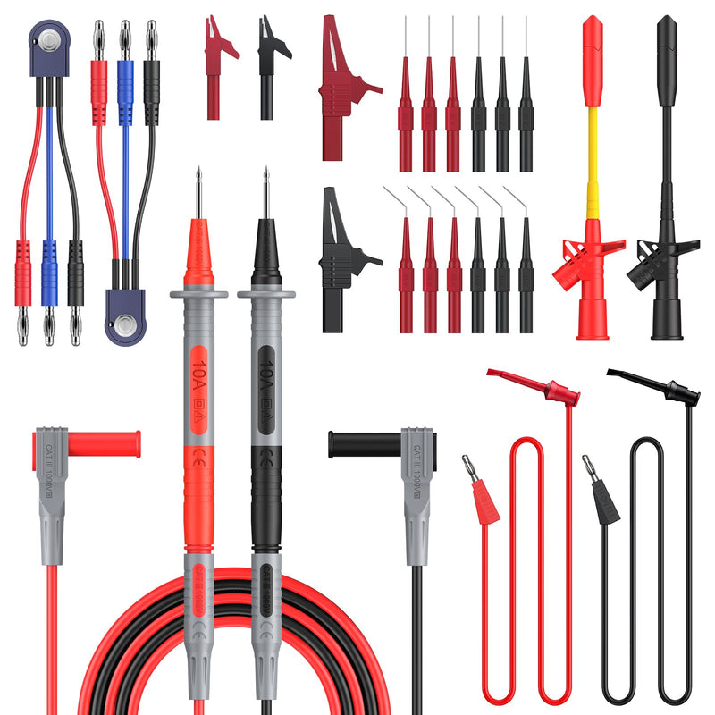 Proster Multimeter Test Leads Kit 26pcs - Multi Testers Replacement Test Leads with Alligator Clips Test Probe Spring Test Hook Test Prods Storage Bag Electric Tester Leads for Multimeter Tester Test Leads 26pcs