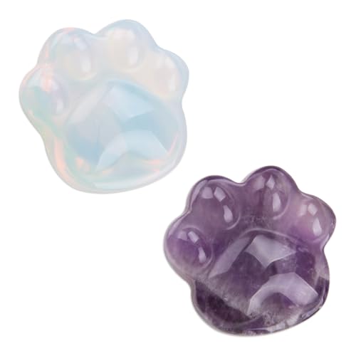 ZORZA 2Pcs Amethyst Cat Paw Crystal Ornament for Healing Positive Energy Stress Relief Creative Crystal Stone Carving for Cat Lovers Soothe Anxiety