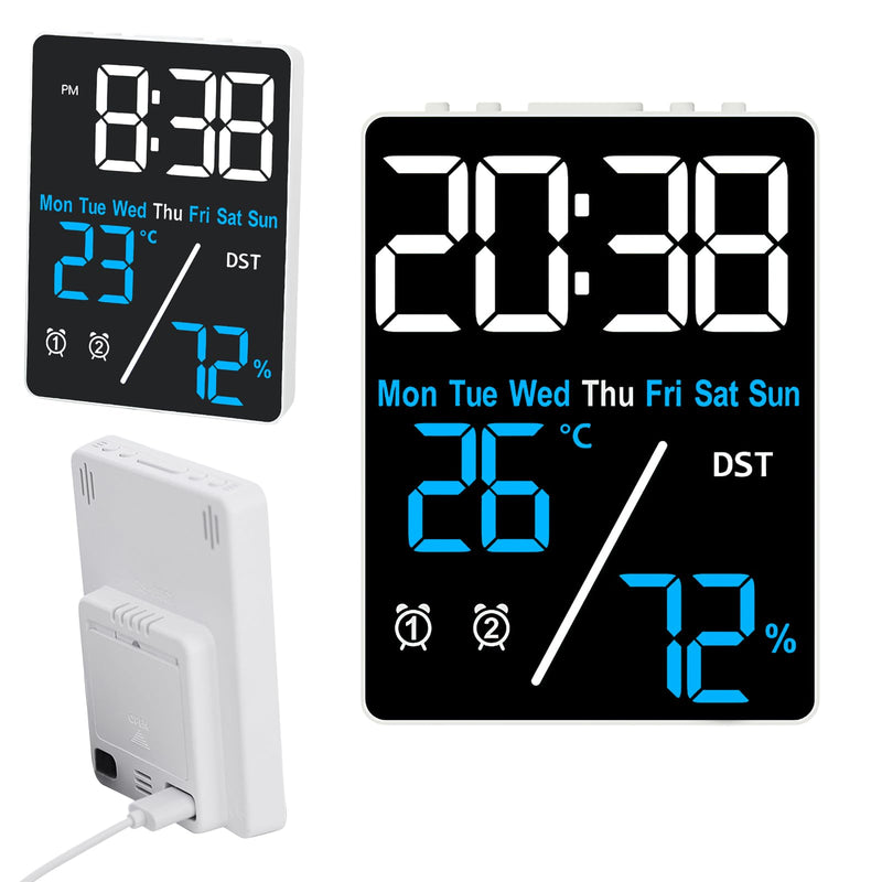 [Australia - AusPower] - Digital Room Thermometer Hygrometer Alarm Clock, 5.9 inch Desktop Accurate Humidity Temperature Monitor Meter for Indoor Outdoor Kitchen Office Bedroom Livingroom (Battery Not Included) 