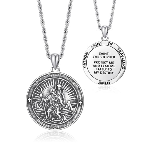 St Michael/St Peregrine/St Christopher Necklace for Men silver-St Christopher