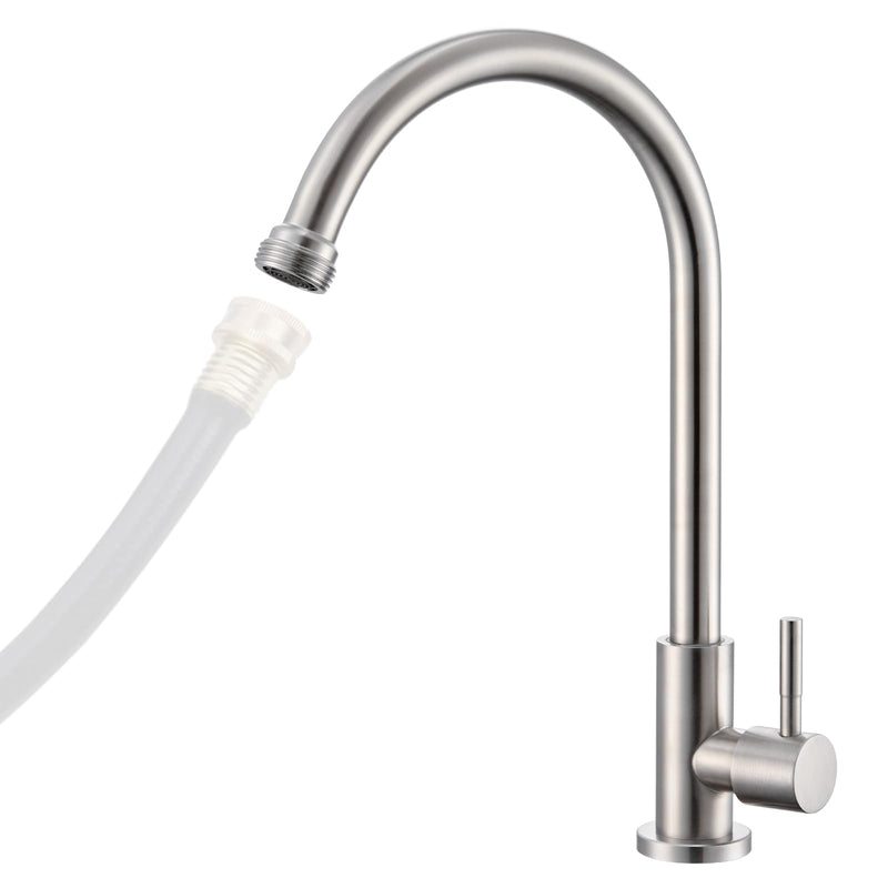 Cold Water Faucet Only – Brushed Nickel Stainless Steel Single Hole Faucets High Arc Utility Sink Faucet for Laundry, Outdoor, 3/4'' Thread End Garden Hose Adapter