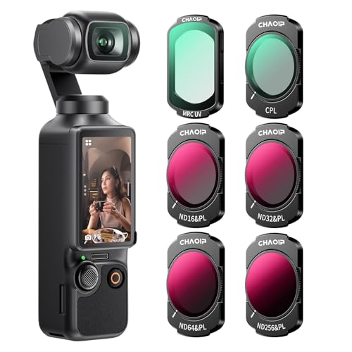 Magnetic ND/CPL Filter Set Compatible with DJI Osmo Pocket 3 Creator Combo, 6-Pack: UV, CPL, ND16/PL, ND32/PL, ND64/PL, ND256/PL Polarizer and Neutral Density Filters, Action Camera Accessories Magnetic ND/PL & CPL & UV Filter Set