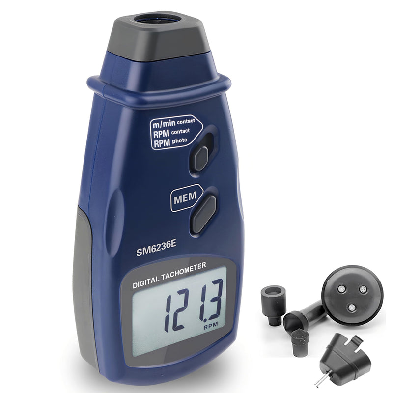 [Australia - AusPower] - Digital Tachometer SM6236E, Contact/Photo Laser RPM Tachometer, Handheld High Accuracy Rotation Meter Tester with 5 Digits Backlight LCD for Small Engines Motorcycles, 2.5 to 99,999 RPM 
