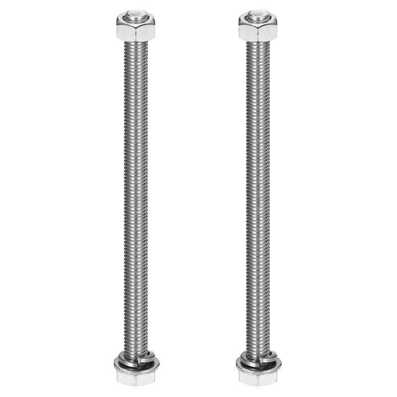 [Australia - AusPower] - MECCANIXITY M10 x 180mm 304 Stainless Steel Hex Head Screws Bolts, Nuts, Flat & Lock Washers Assortment Kit, Fully Threaded, Bright Finish for Home, Electronic, Machine, 2 Sets 